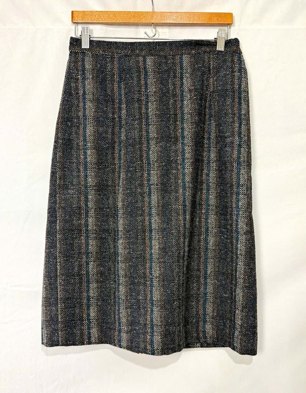 Vintage Womens Tweed Plaid Midi Pencil Skirt Sz 14 Academia Preppy